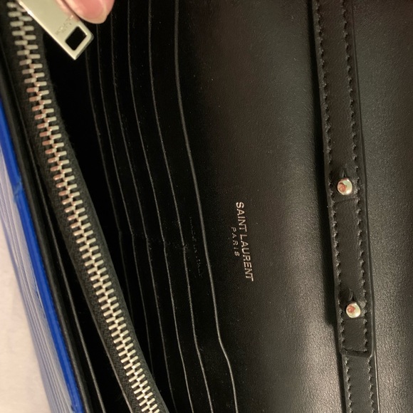 YSL Saint Laurent Patent Electric Blue Matelasse Wallet on Chain - Picture 8 of 11